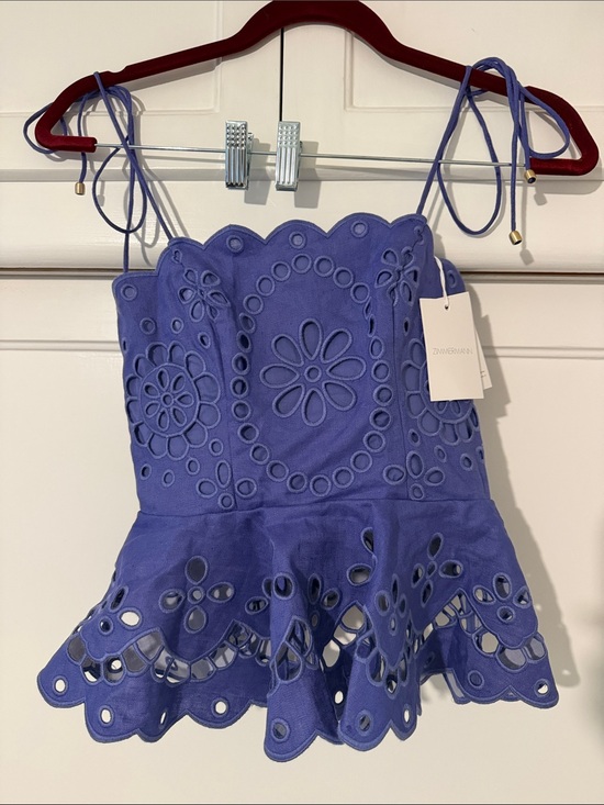 Zimmermann Tops - Zimmermann Purple Embroidered Scallop Top - New with Tags - Size 0